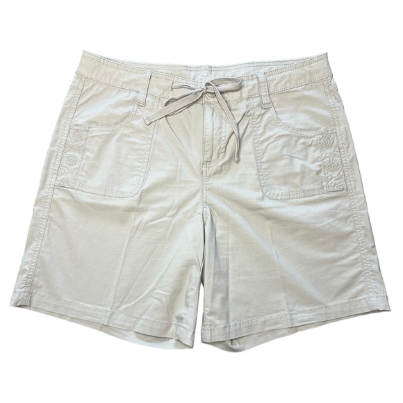 St. John’s Bay Two Pairs Embroidered Drawstring Shorts Khaki/Blue, Women’s 10 - Picture 2 of 13